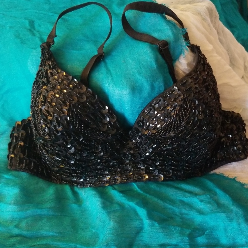 Black sequined and beaded bra.